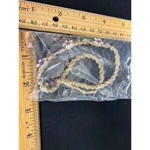 Handmade Hemp Bracelet with Purple Flowers and‎ Beads